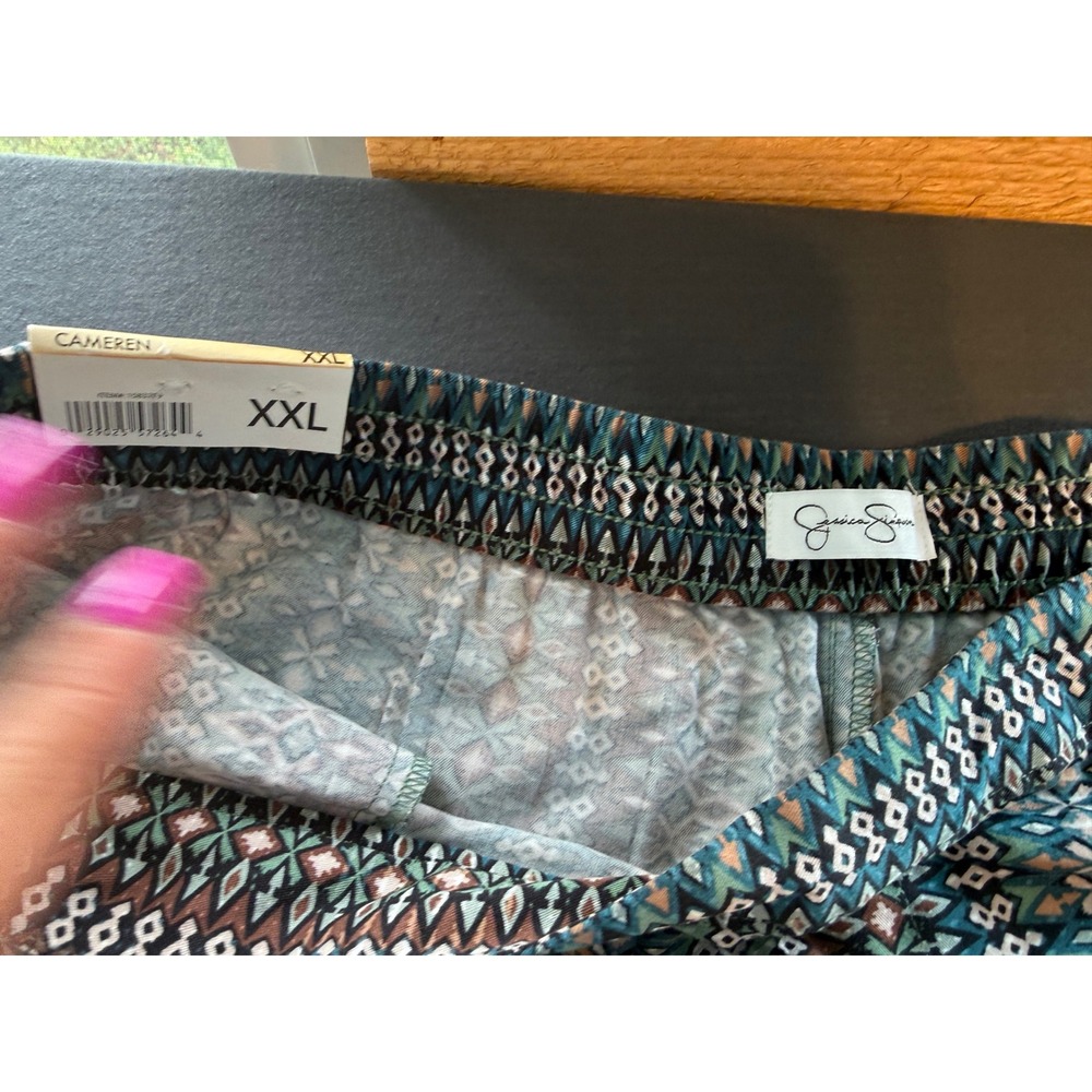 Jessica Simpson Cameren Pajama Pants XXL Geometric Diamond Print Teal Brown NWT - Picture 3 of 6